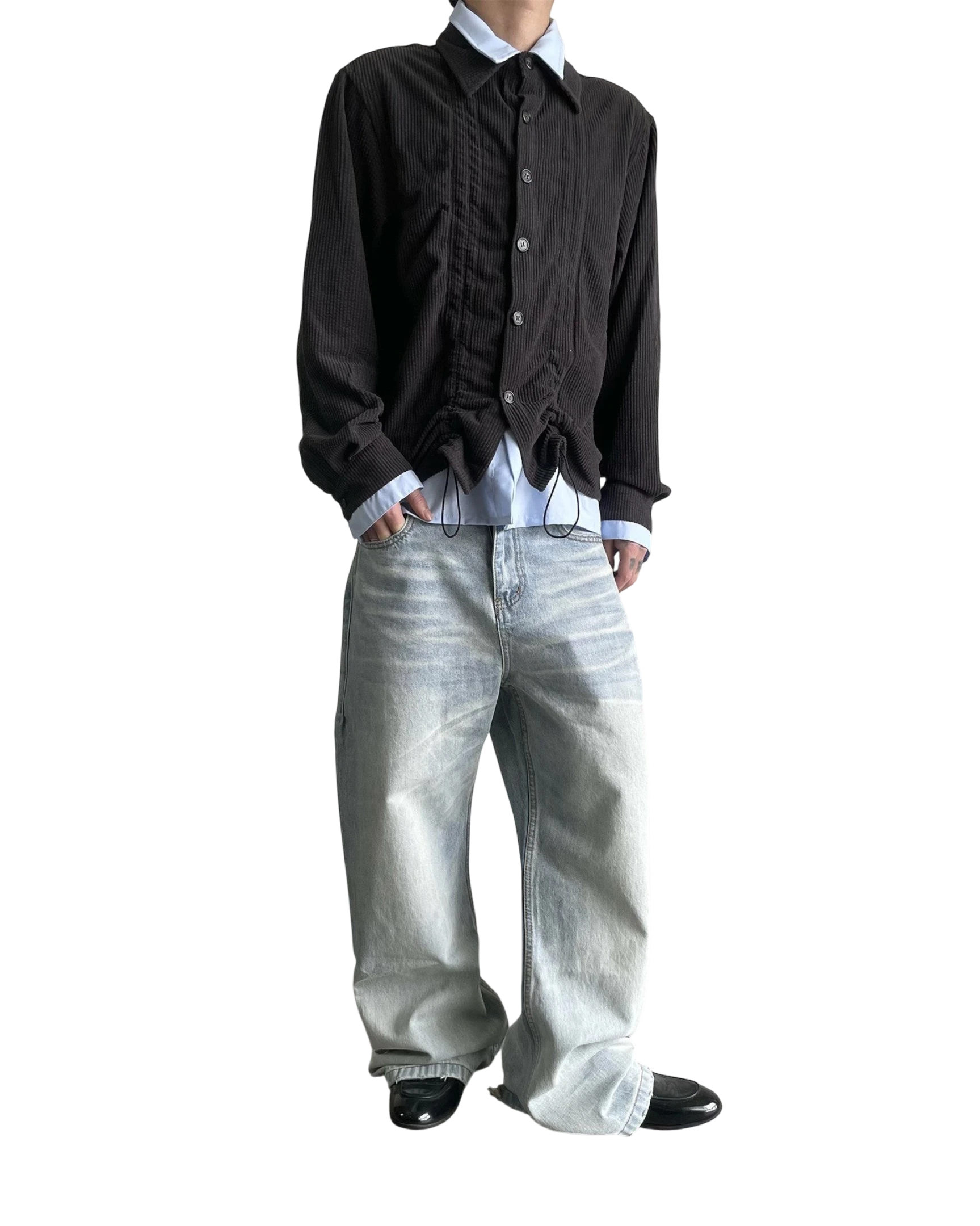 Vicious NIETPXFO washed ice blue vintage wide-leg jeans with natural cat whisker fading and a relaxed A-line fit
