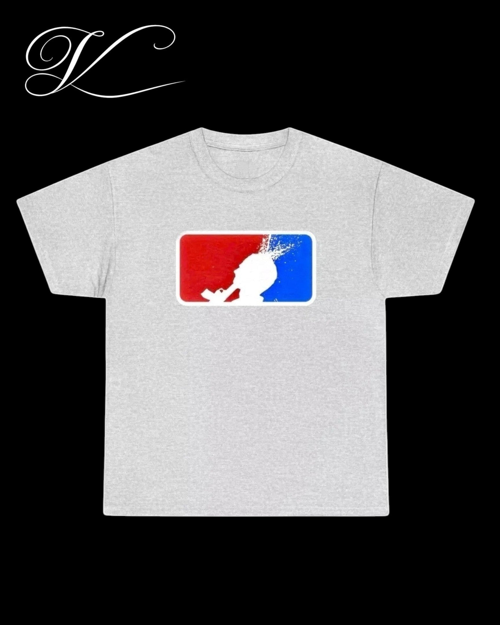 Vicious Wipeout Tee in grey cotton with a short-sleeve crew neck design and a red and blue graphic print.