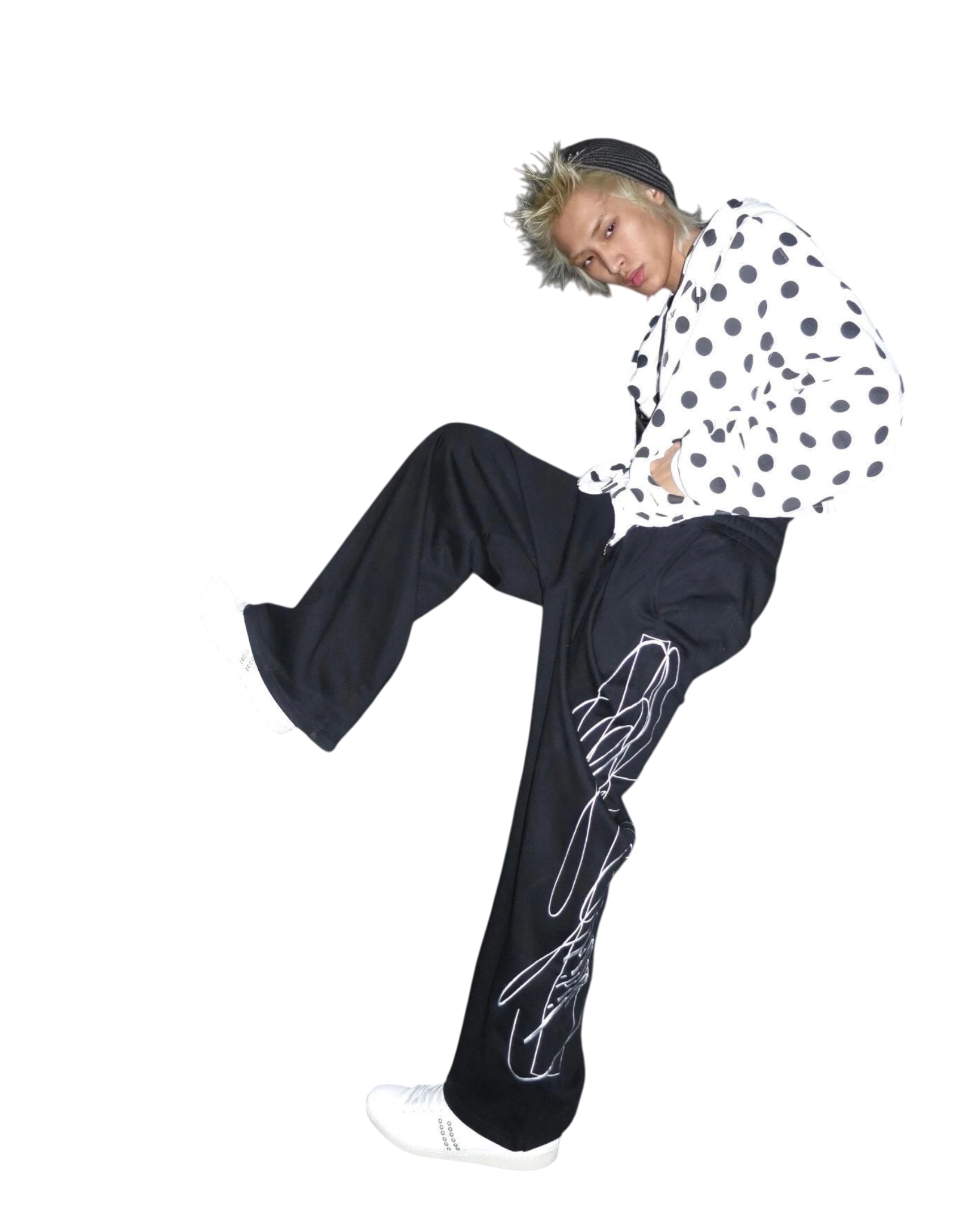Vicious Wireframe Baggy Sweatpant in black with white graphic print, featuring an oversized fit and elastic waist.