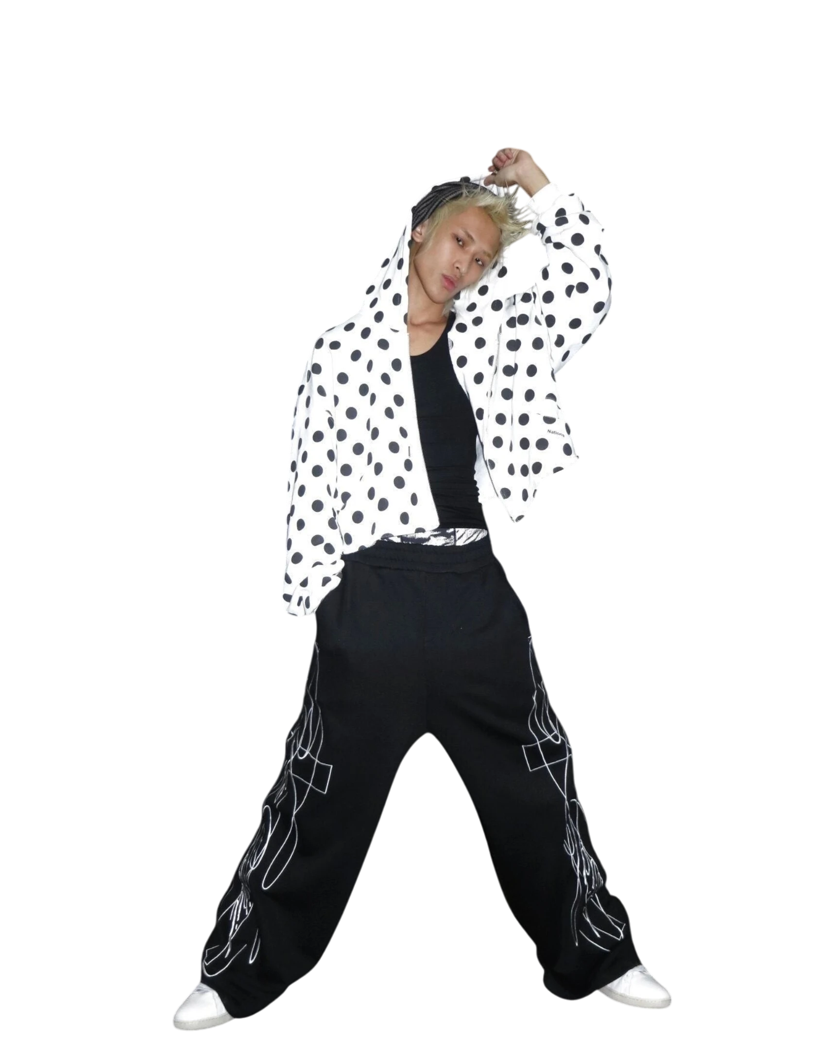 Vicious Wireframe Baggy Sweatpants in black with white graphic lines, featuring an oversized fit and elastic waist.