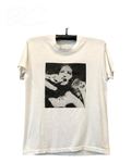 Vicious You Make Me Weak white cotton t-shirt with a black and white vintage-style photographic front print